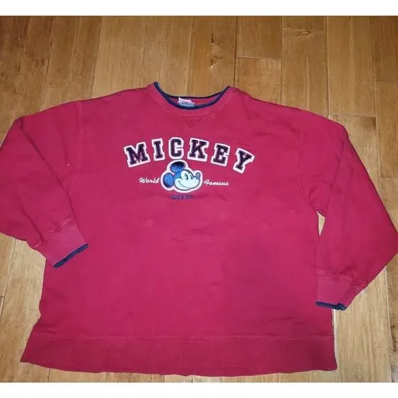 Vintage Disneyland Resorts Red Embroidered Mickey Mouse Crewneck Sweatshirt, XL - Picture 1 of 6
